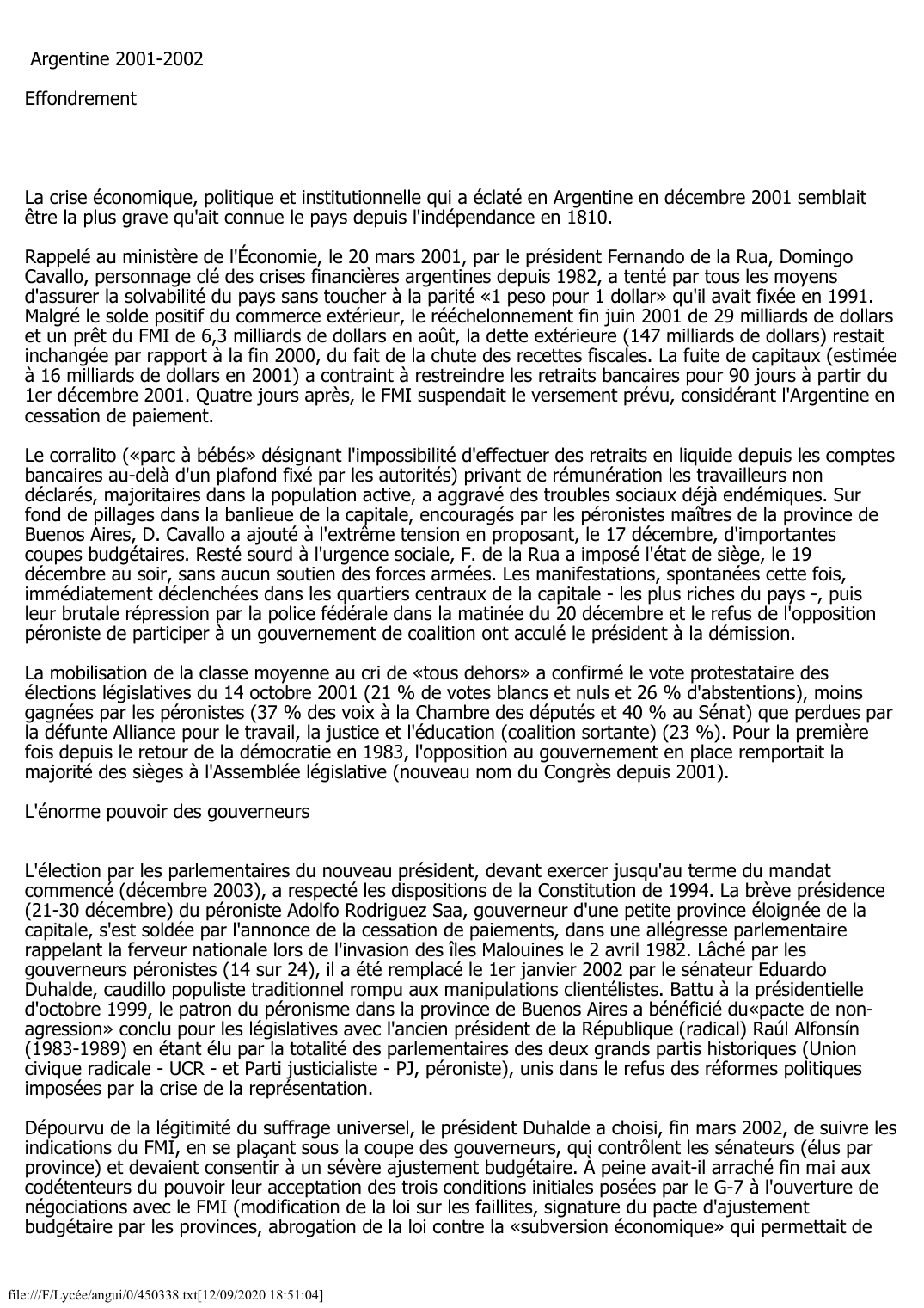 Prévisualisation du document Argentine (2001-2002): Effondrement