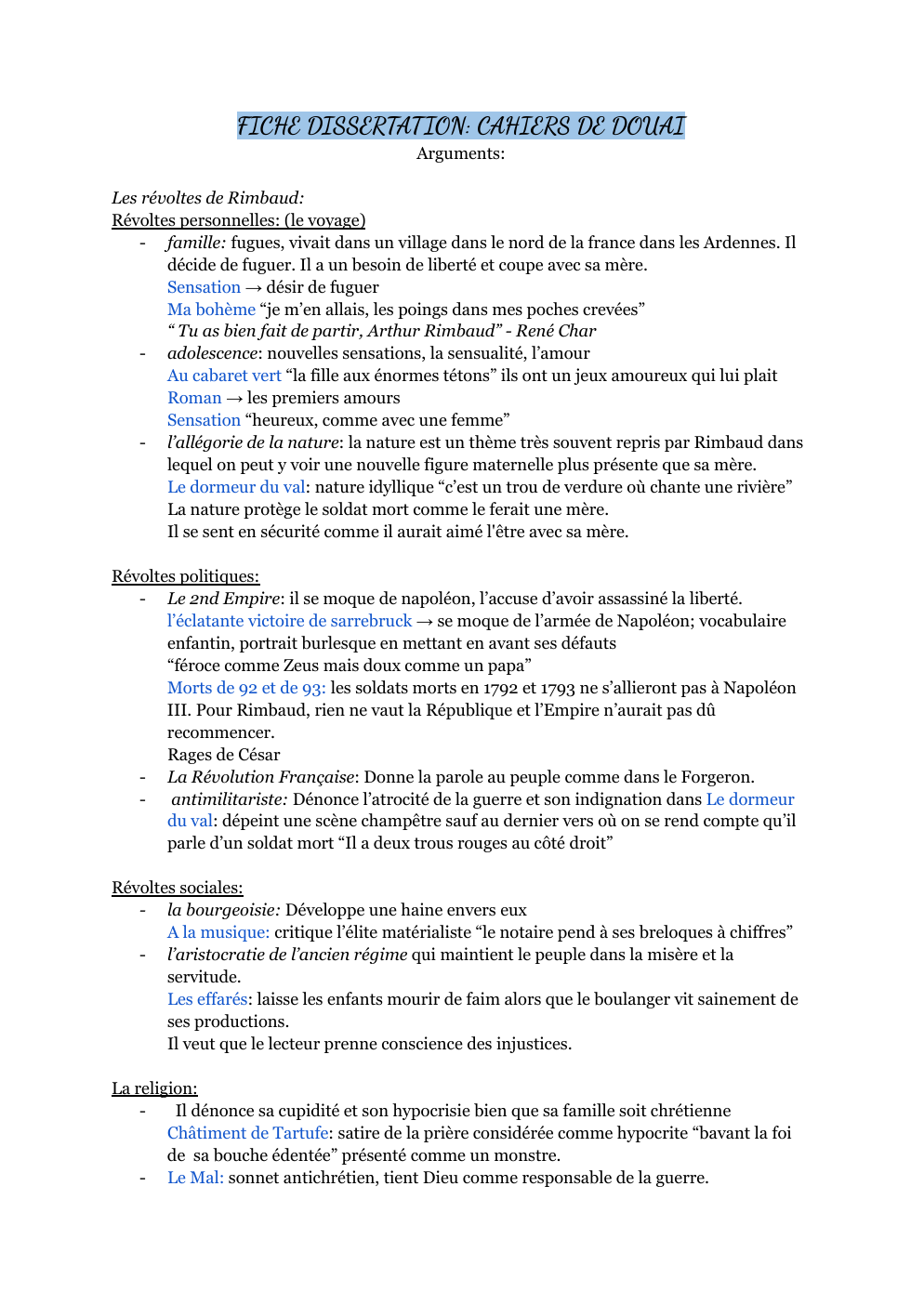 Prévisualisation du document Arguments dissertation Cahier de Douai