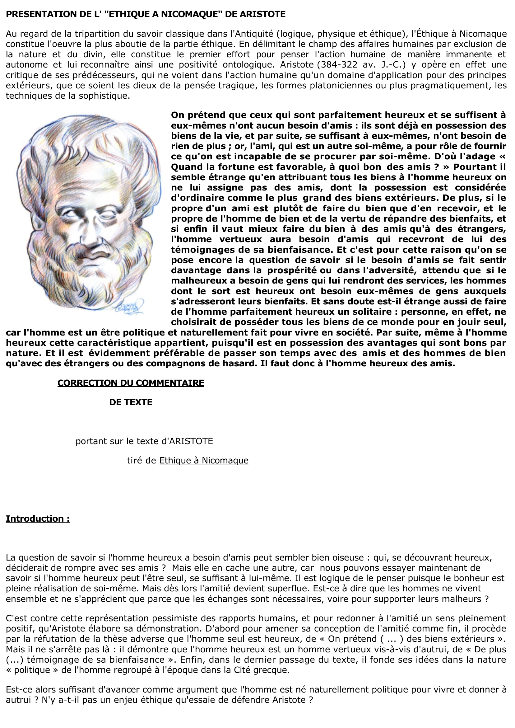 Prévisualisation du document Aristote et l'amitié