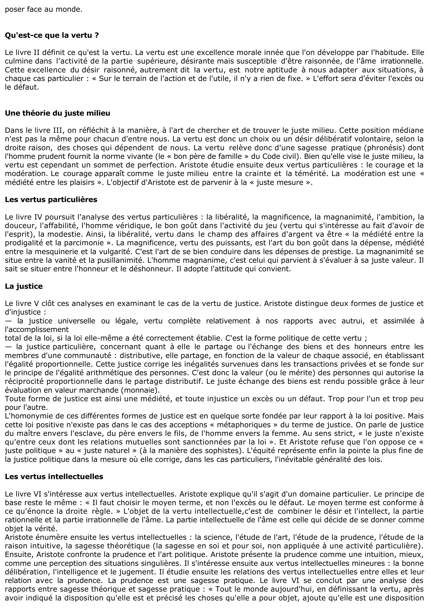 Prévisualisation du document ARISTOTE : ETHIQUE A NICOMAQUE  (Résumé & Analyse)