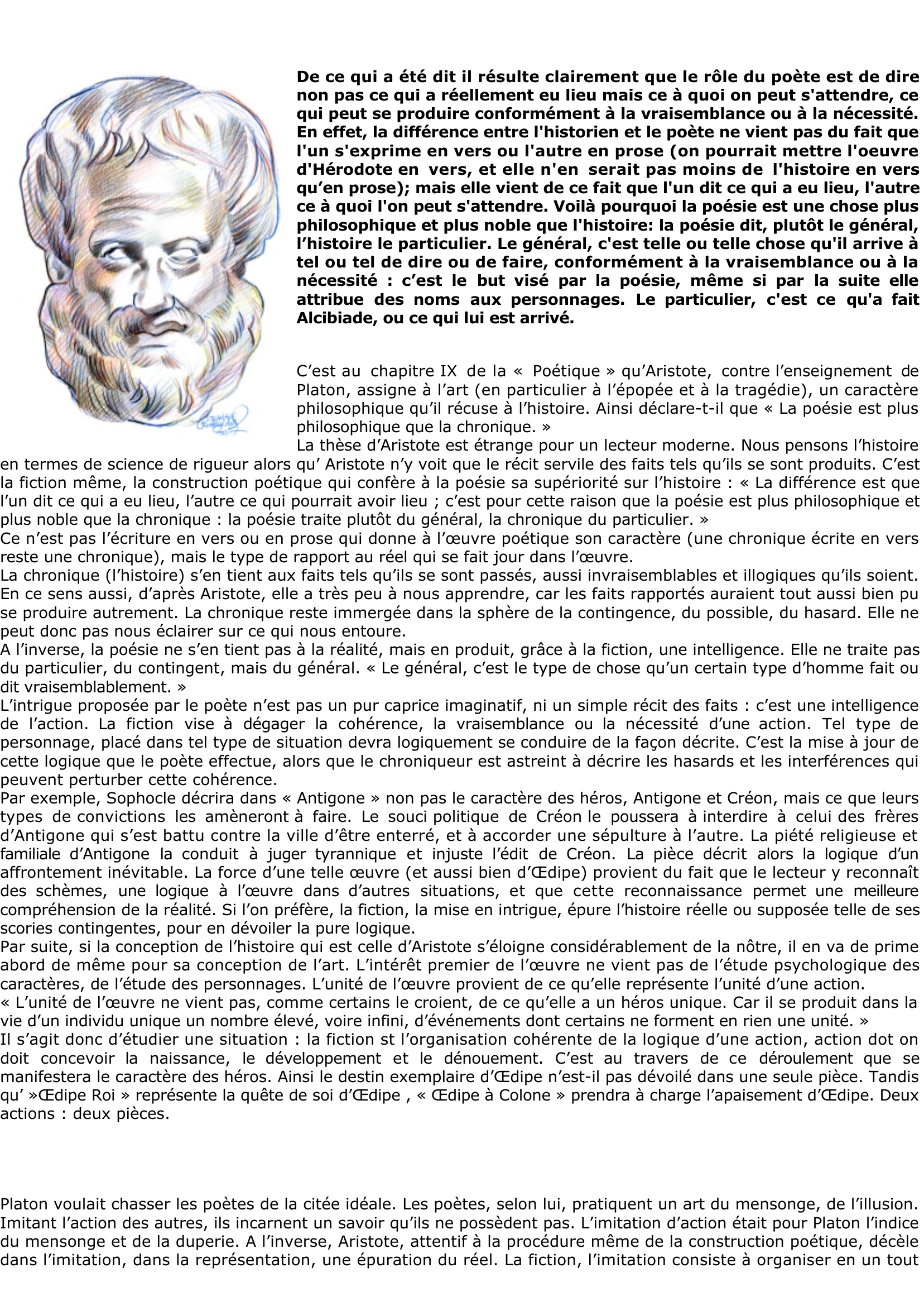 Prévisualisation du document Aristote: le rôle du poète est de dire non pas ce qui a réellement eu lieu mais ce à quoi on peut s'attendre