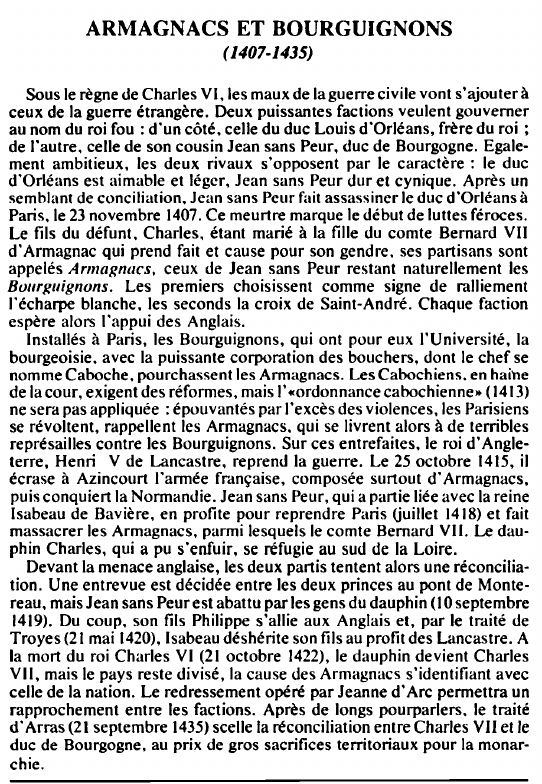 Prévisualisation du document ARMAGNACS ET BOURGUIGNONS(1407-1435) - HISTOIRE.