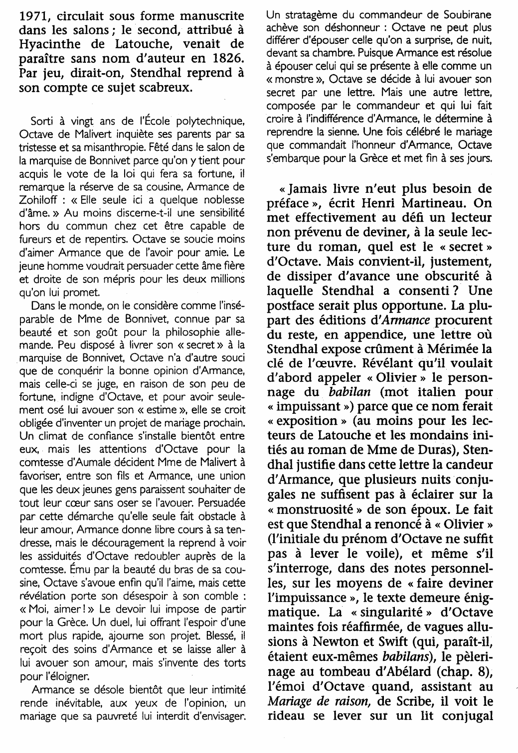 Prévisualisation du document ARMANCE ou Quelques Scènes d'un salon de Paris en 1827 de Stendhal (fiche de lecture)