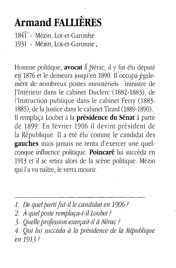 Prévisualisation du document ARMAND FALLIÈRES