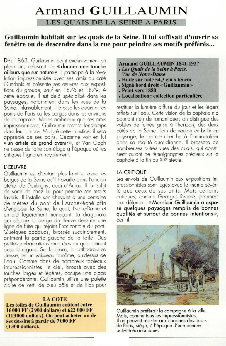 Prévisualisation du document Armand GUILLAUMIN:LES QUAIS DE LA SEINE A PARIS (ANALYSE DU TABLEAU).