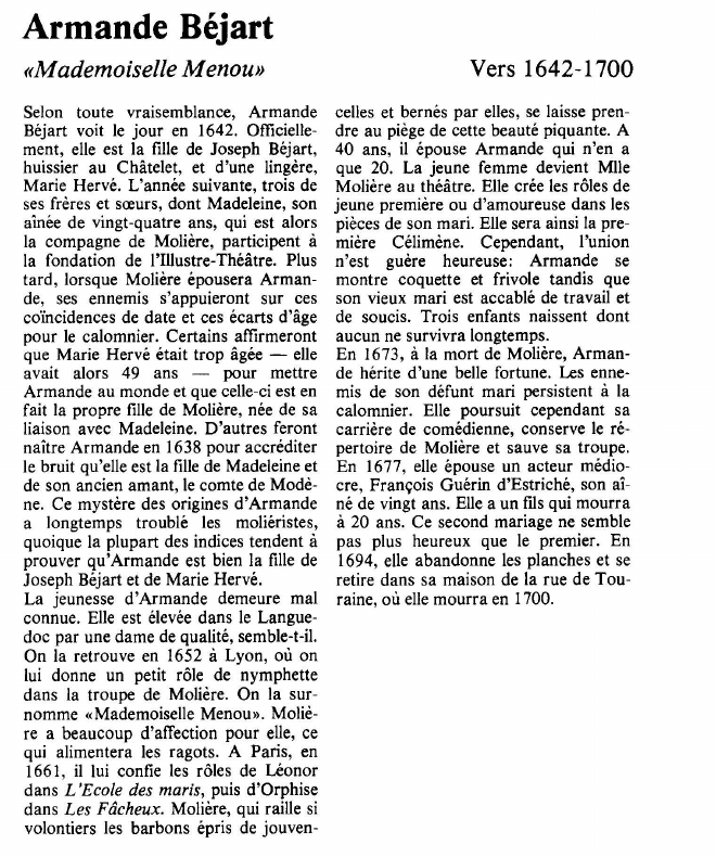 Prévisualisation du document Armande Béjart«Mademoiselle Menou».