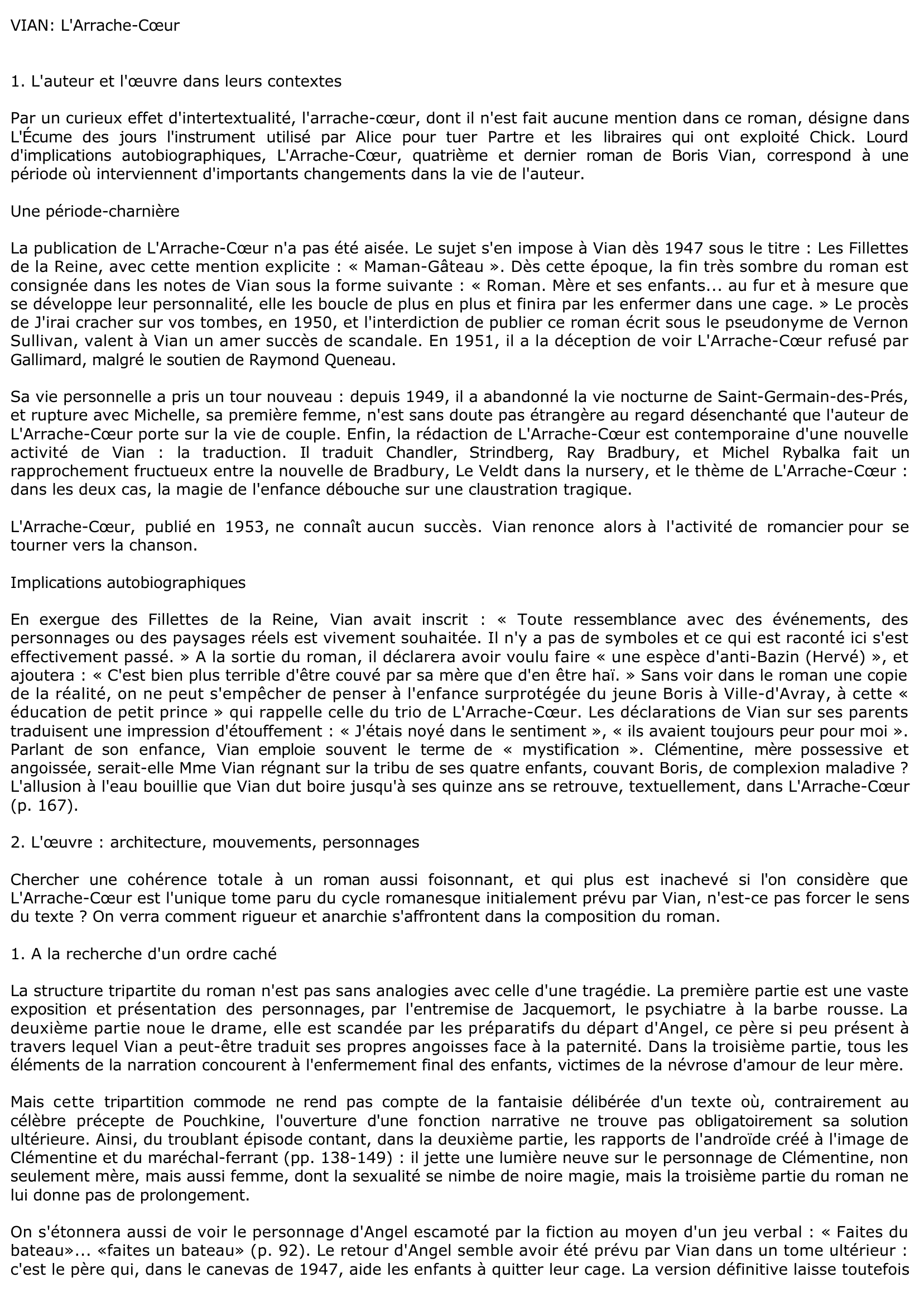 Prévisualisation du document ARRACHE-COEUR (L’)  Boris VIAN - résumé de l'oeuvre