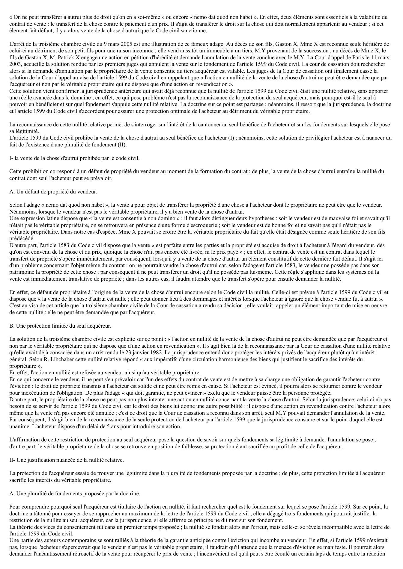 Prévisualisation du document Arrêt de la troisième chambre civile du 9 mars 2005 (droit)