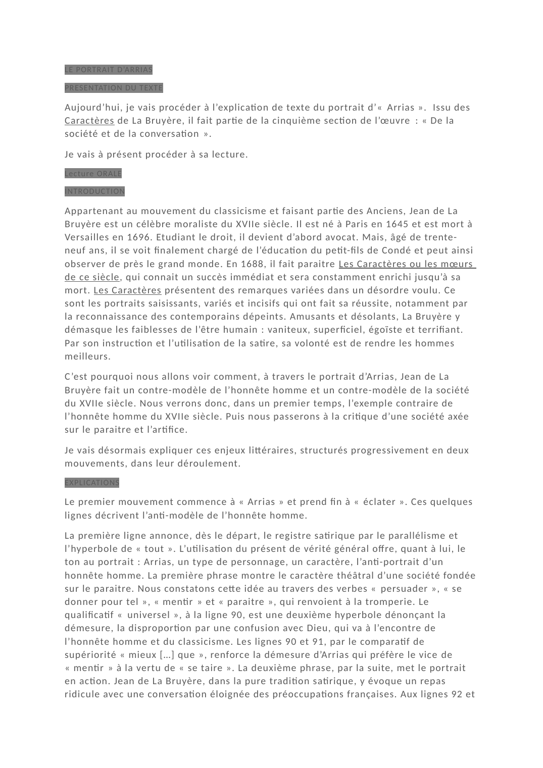 Prévisualisation du document Arrias - Caractères de La Bruyère