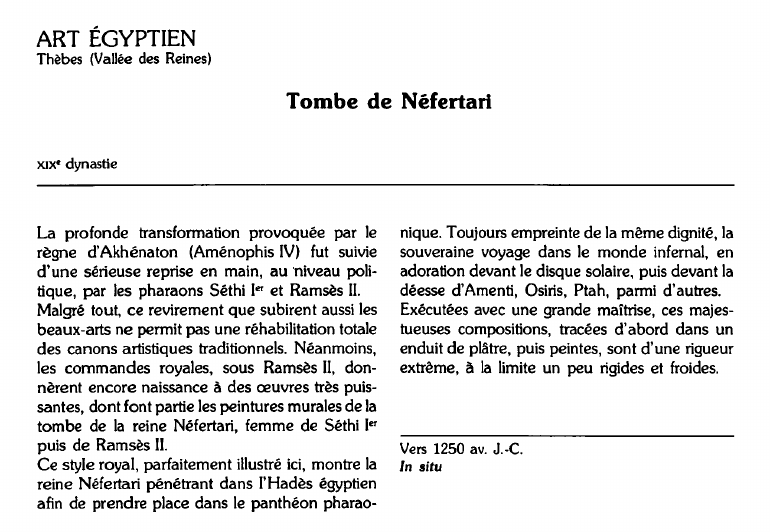 Prévisualisation du document ART ÉGYPTIEN - Thèbes (Vallée des Reines):Tombe de Néfertari.