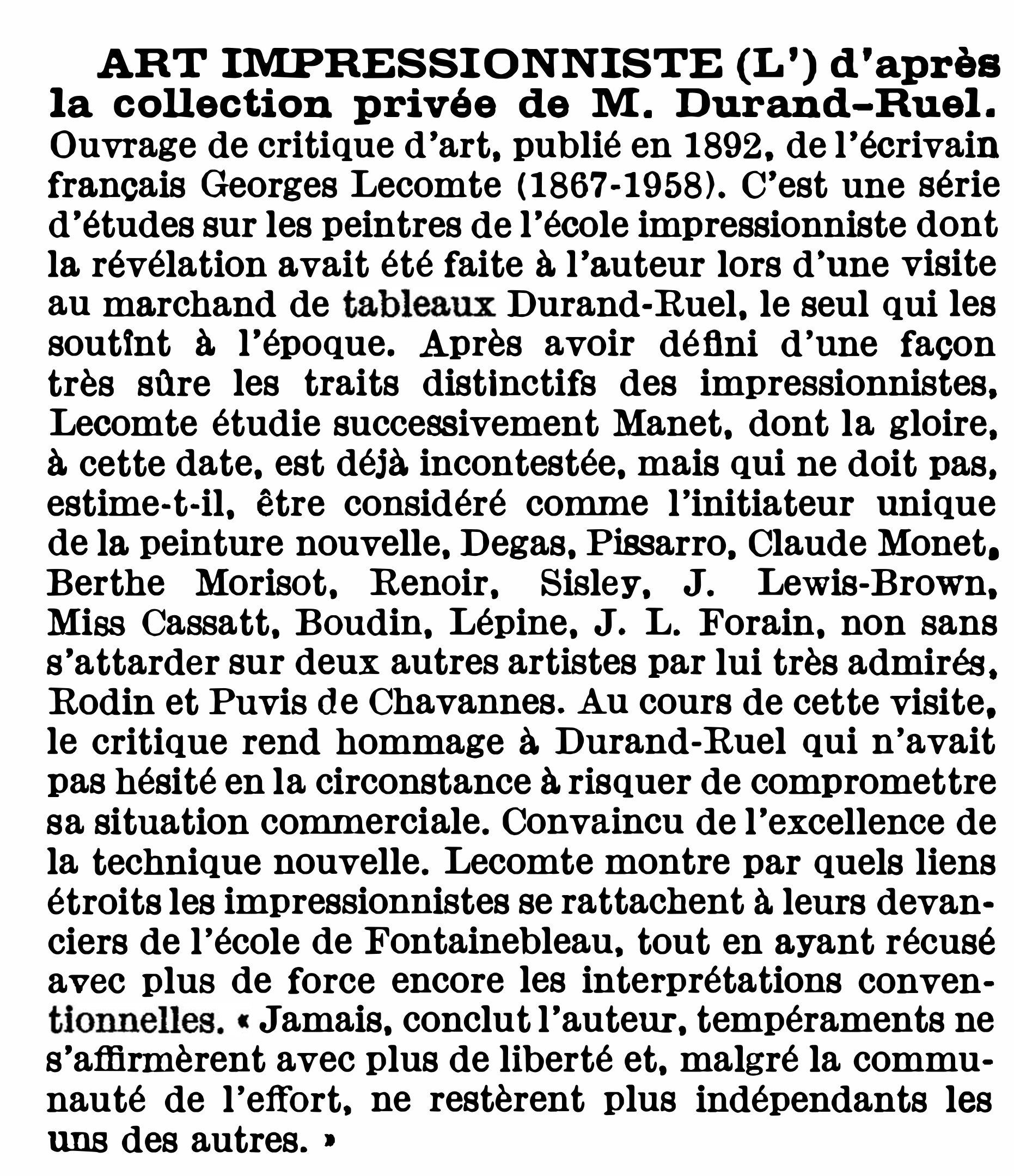 Prévisualisation du document ART IMPRESSIONNISTE (L’) d’après la collection privée de M. Durand-Ruel. (résumé & analyse)