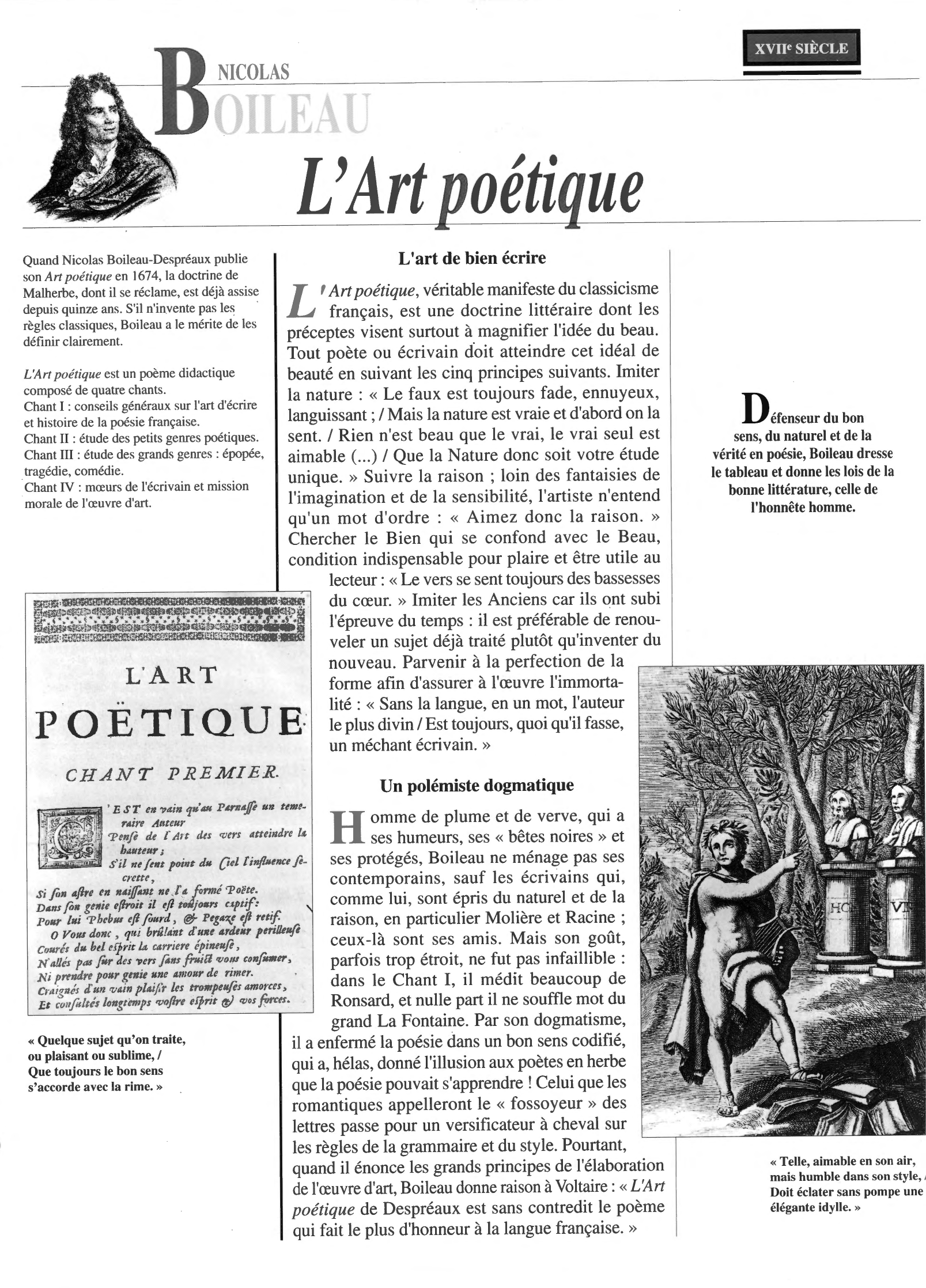 Prévisualisation du document ART POÉTIQUE (L’)  Boileau (Nicolas Boileau-Despréaux) - résumé de l'oeuvre