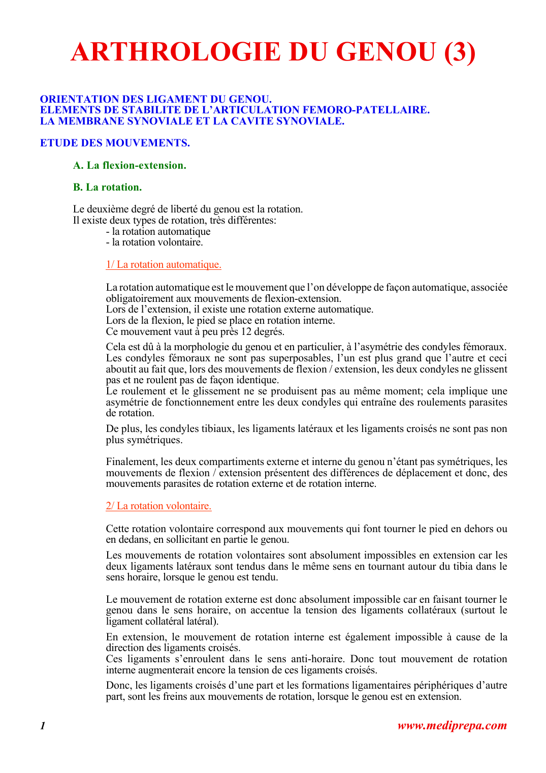 Prévisualisation du document ARTHROLOGIE DU GENOU:ORIENTATION DES LIGAMENT DU GENOU.
