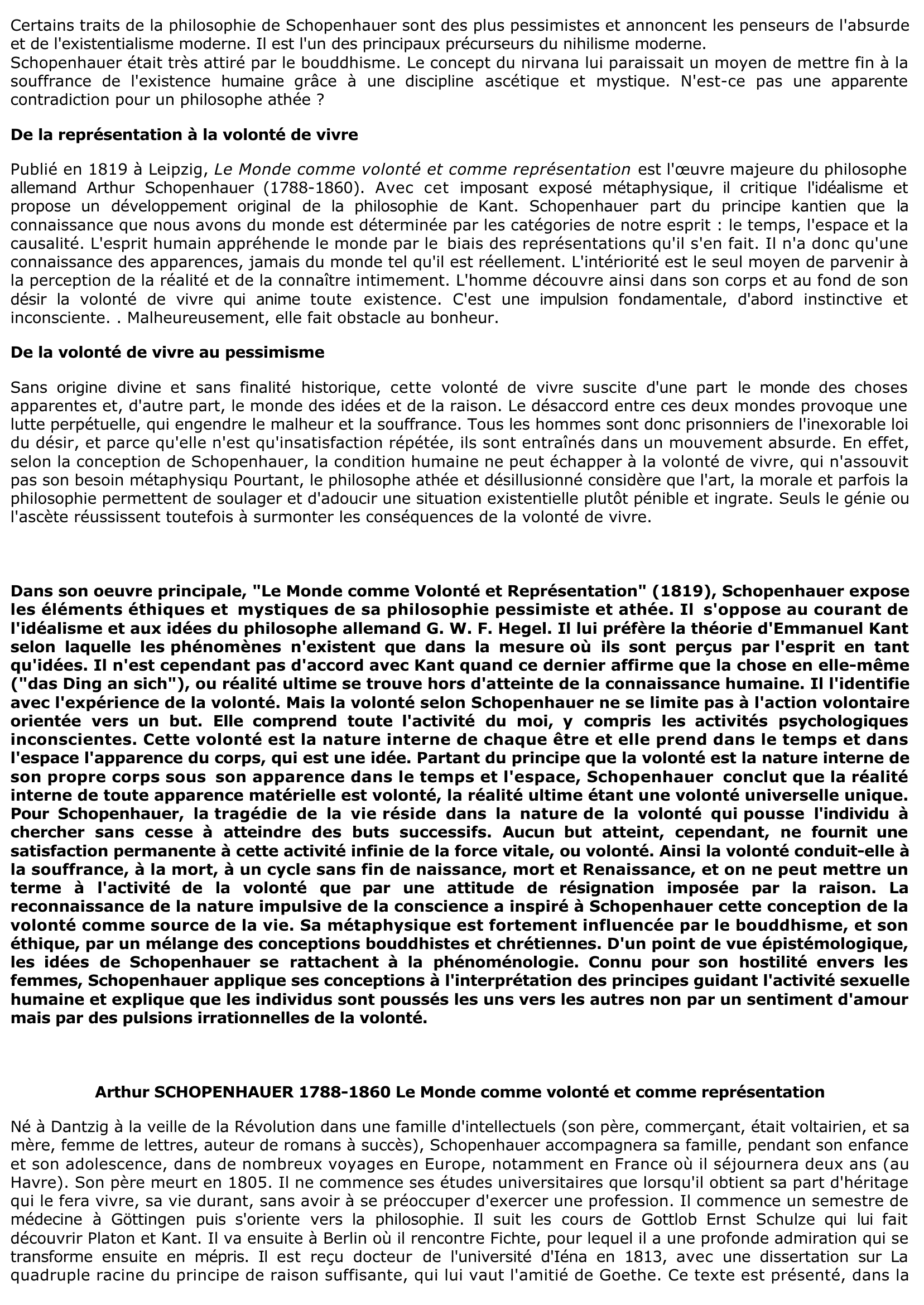 Prévisualisation du document ARTHUR SCHOPENHAUER : LE MONDE COMME VOLONTE ET COMME REPRESENTATION (Résumé & Analyse)