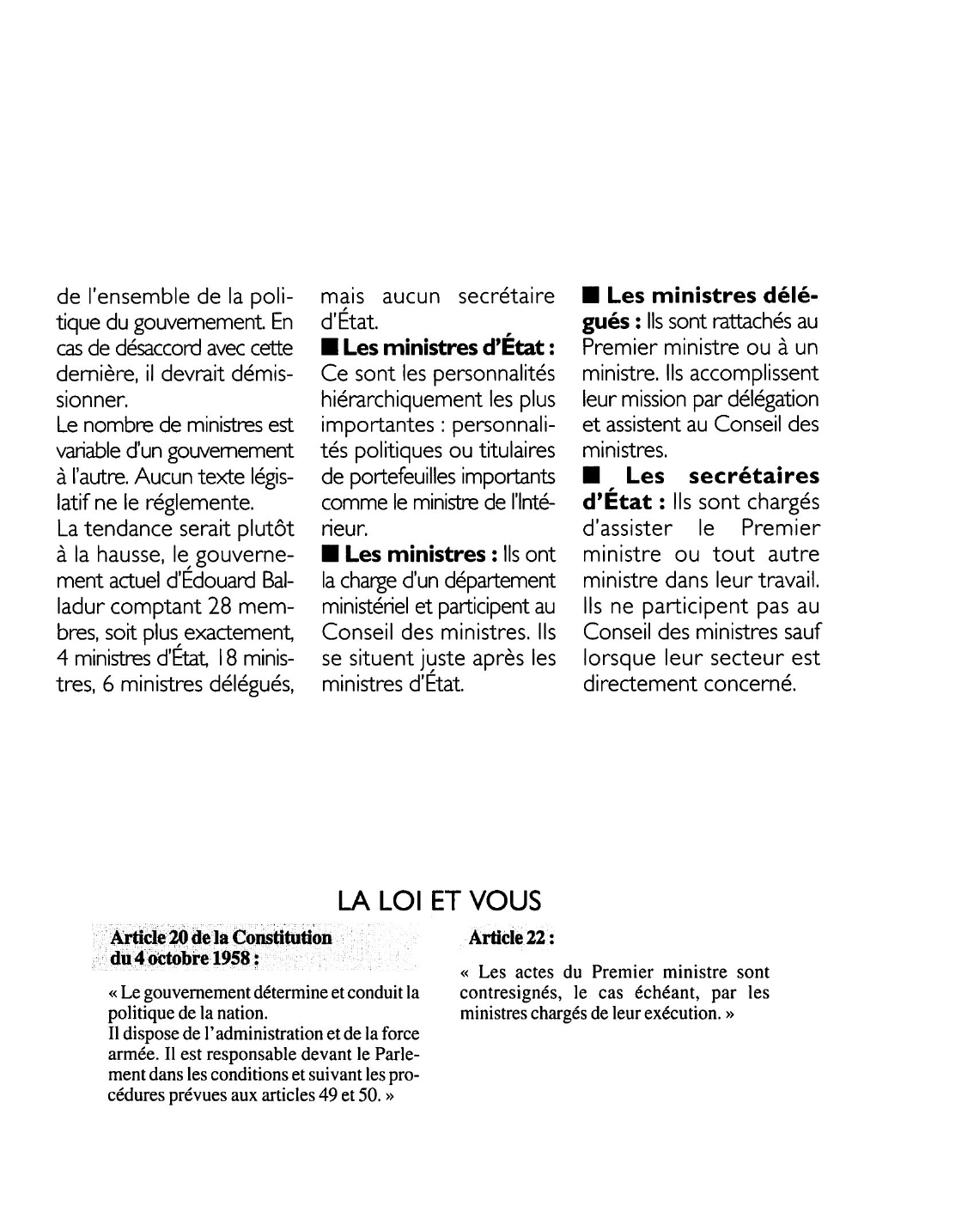 Prévisualisation du document Article 20 et 22 de la Constitution du 4 octobre 1958: commentaire