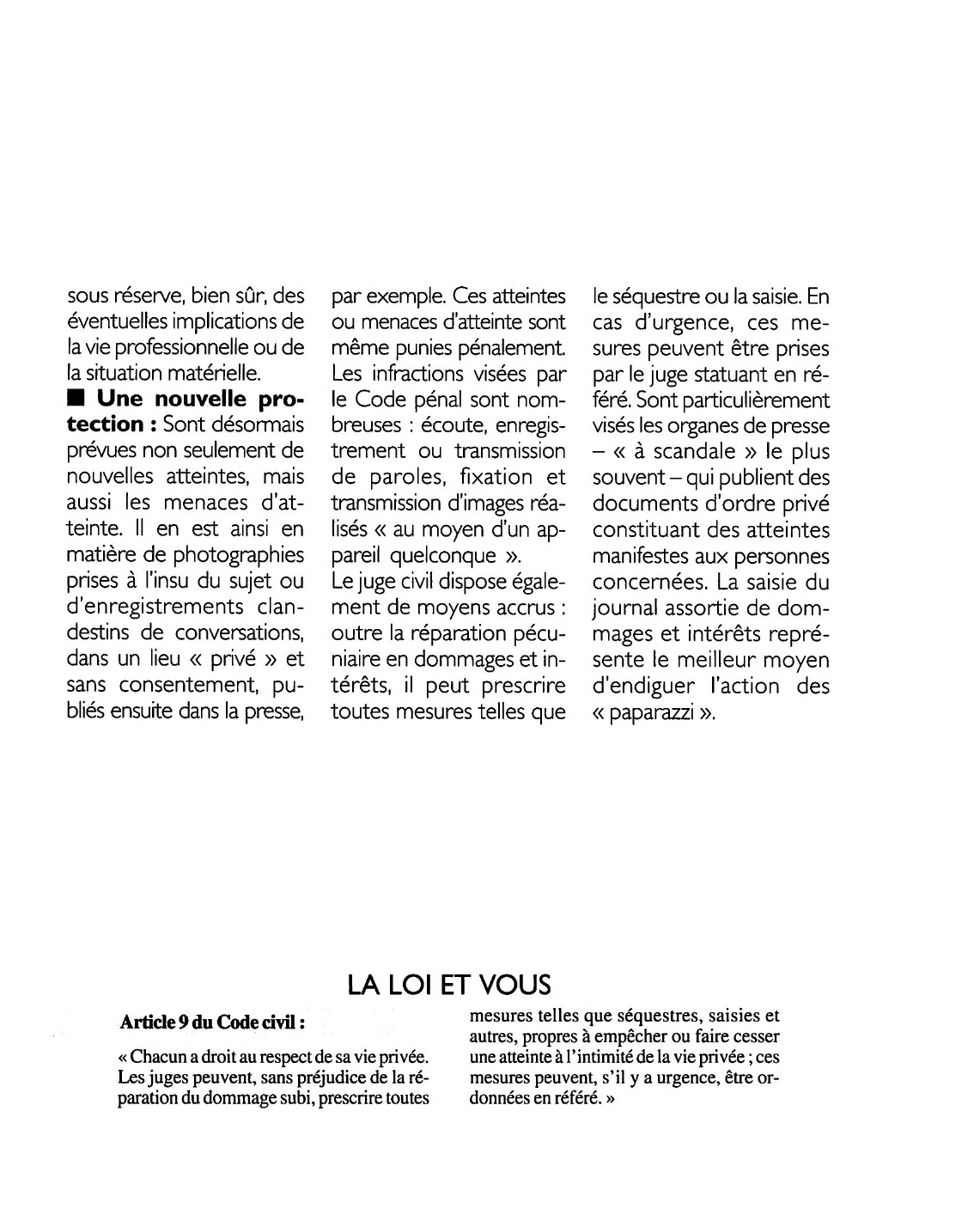 Prévisualisation du document Article 9 du Code civil : commentaire