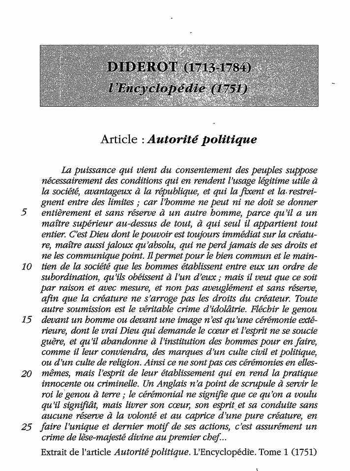 Prévisualisation du document Article : Autorité politique - Diderot (commentaire)