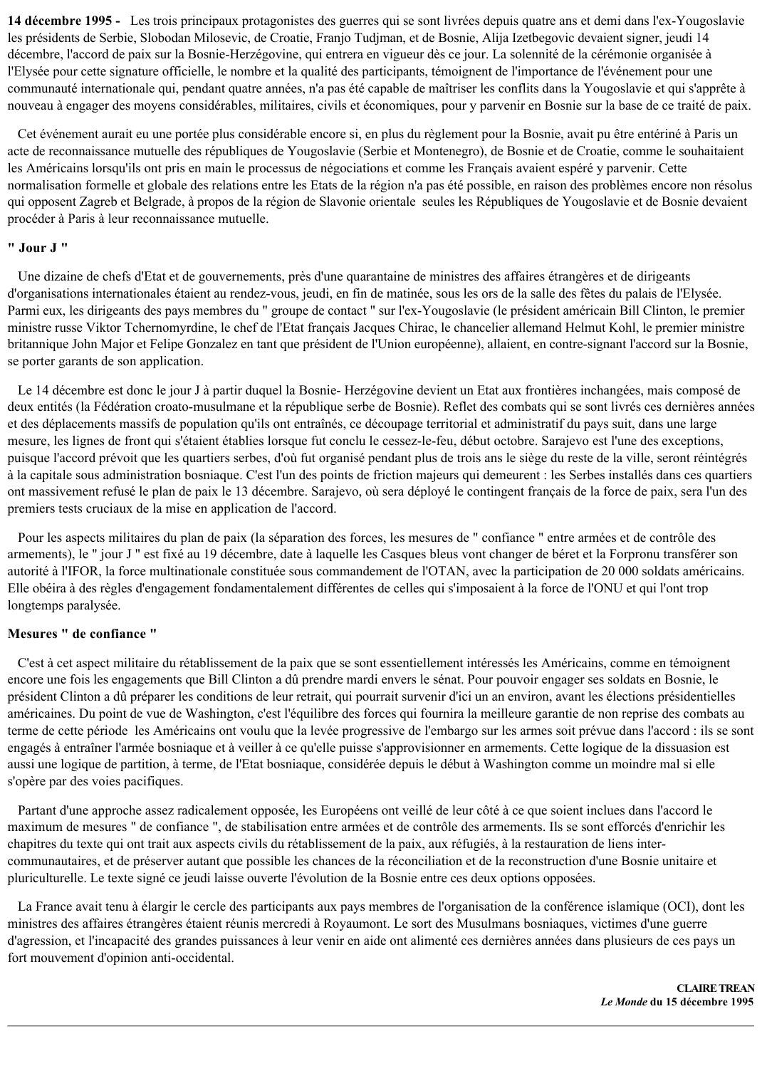 Prévisualisation du document 	ARTICLE DE PRESSE: Accord sur la paix en Bosnie