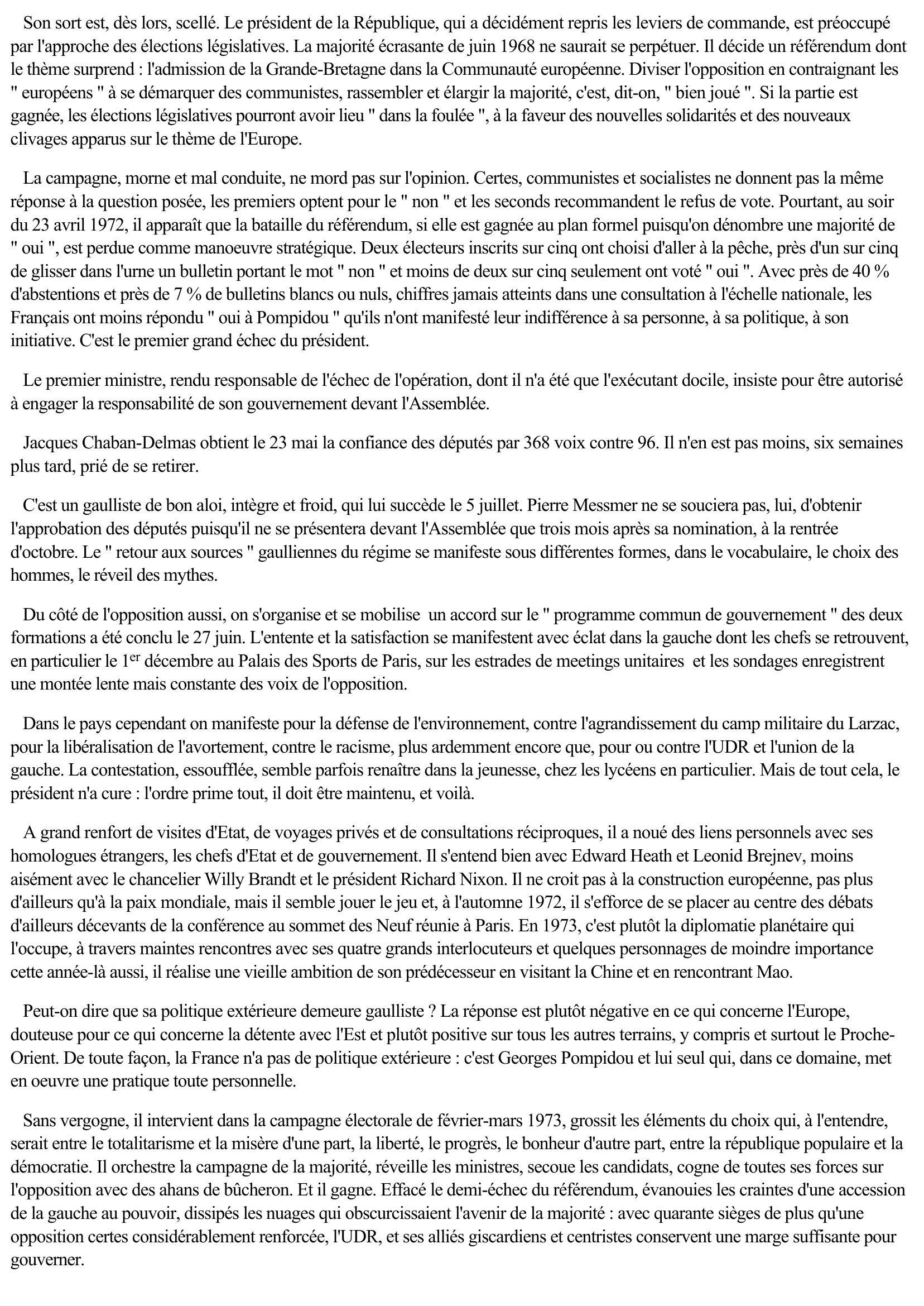 Prévisualisation du document Article de presse: La présidence de Georges Pompidou