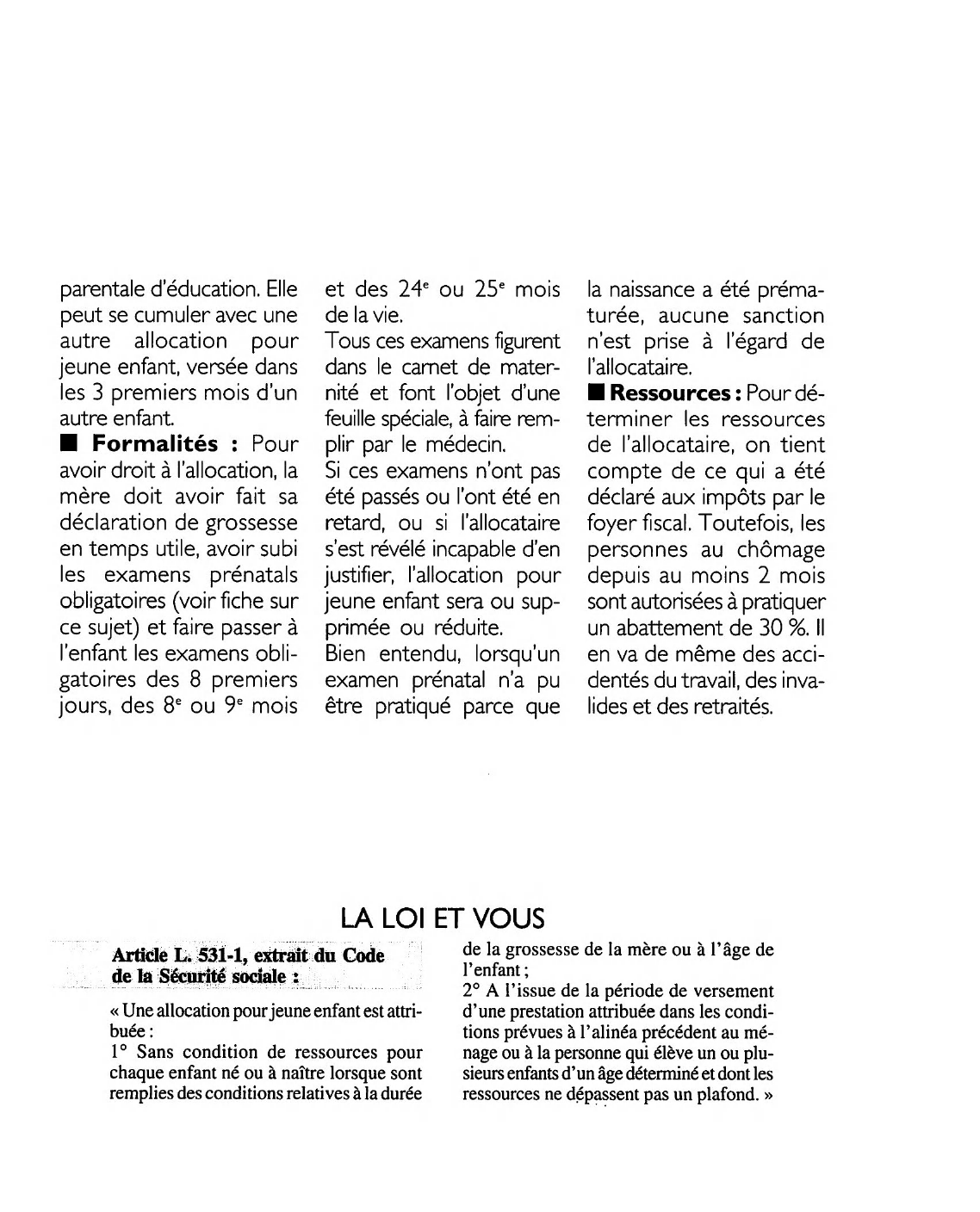 Prévisualisation du document Article L. 531-1, extrait du Code de la Sécurité sociale : commentaire