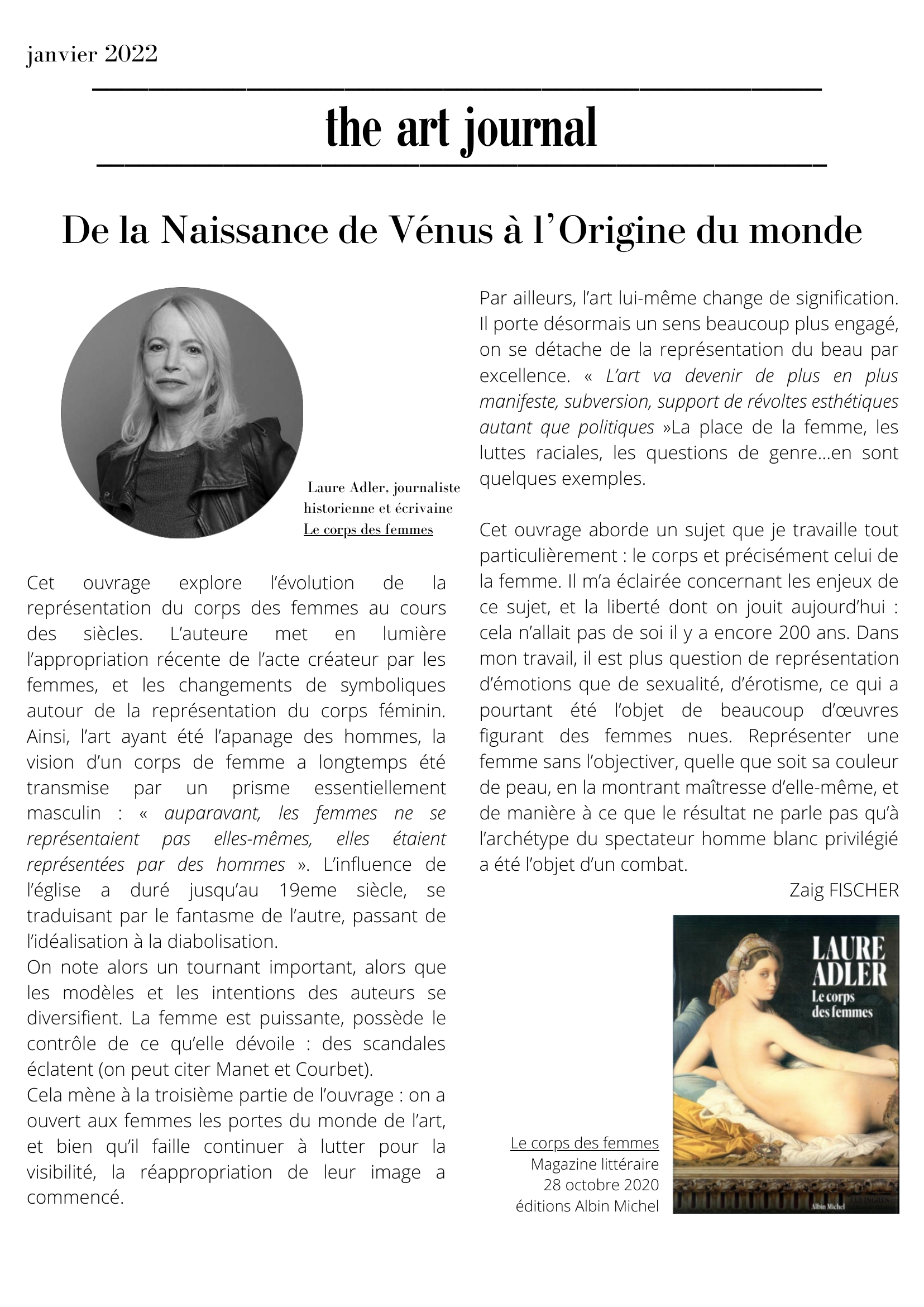 Prévisualisation du document article sur "Le corps des femmes" de Laure Adler