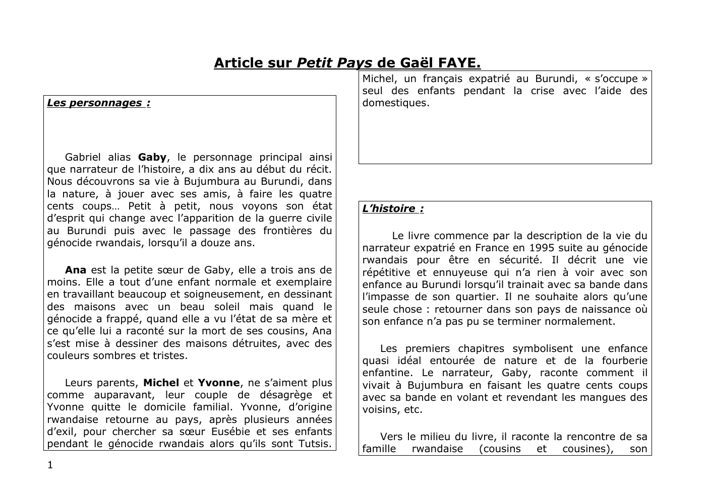 Prévisualisation du document Article sur Petit Pays de Gaël FAYE
