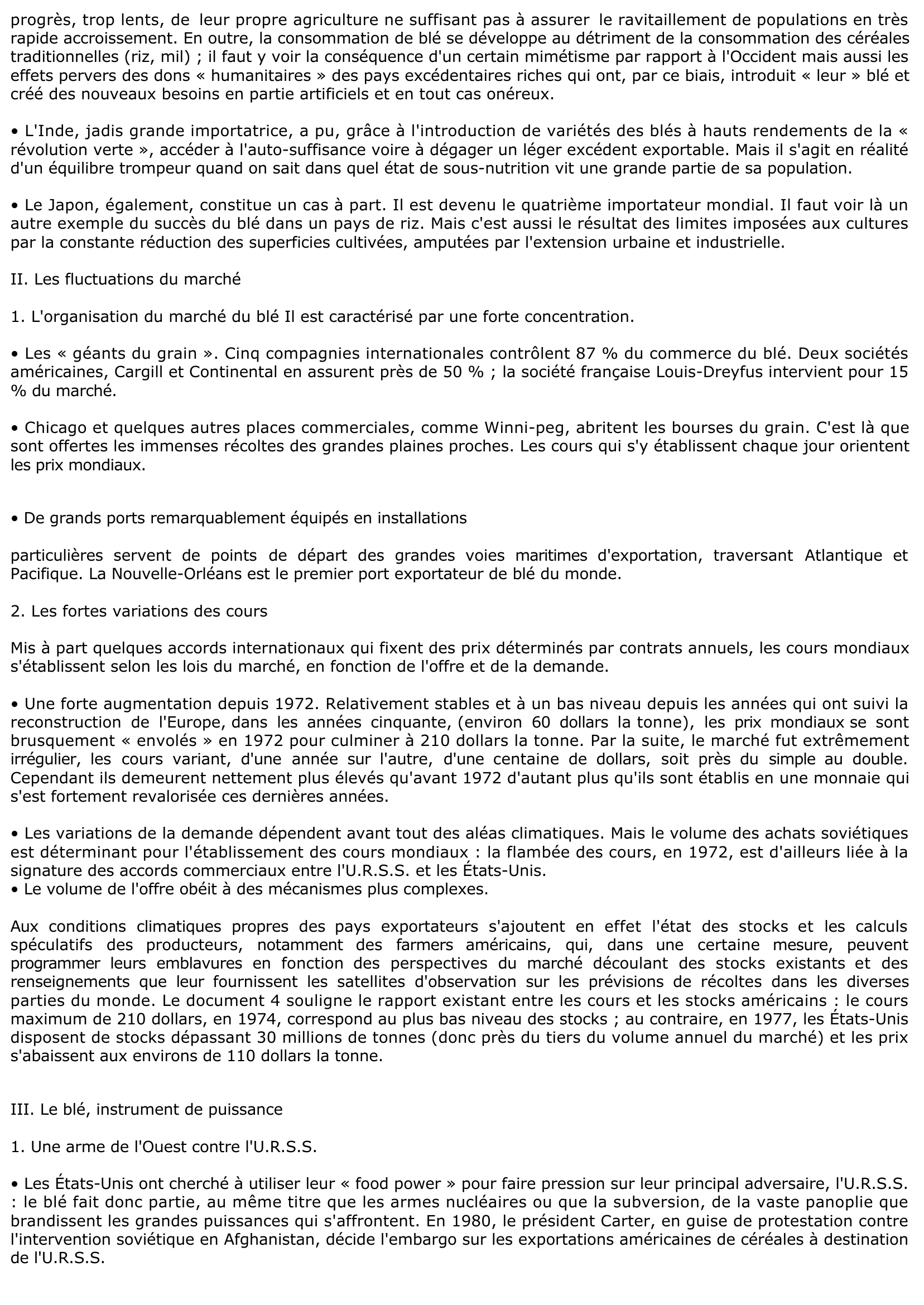 Prévisualisation du document Aspects du marché du blé : commentaire de documents