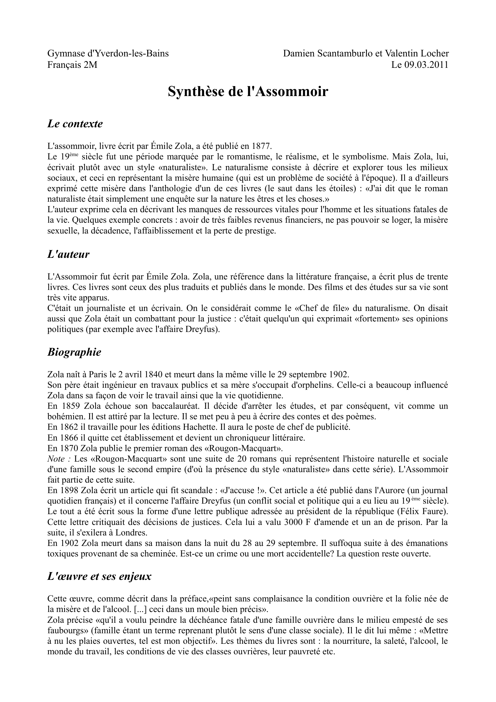 Prévisualisation du document ASSOMMOIR (L’)  ZoLA - résumé de l'œuvre