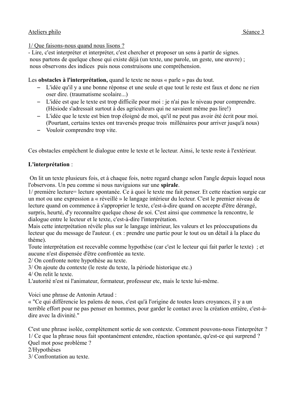 Prévisualisation du document Atelier philosophie séance 3: Que faisons-nous quand nous lisons ?