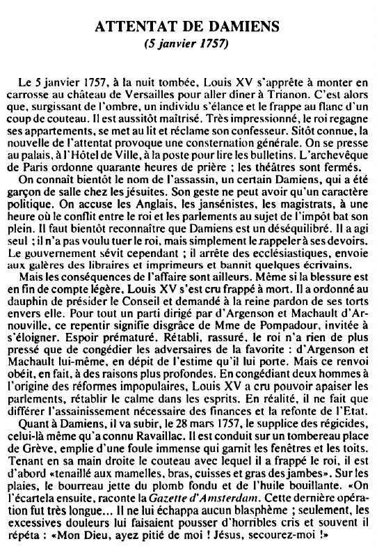 Prévisualisation du document ATTENTAT DE DAMIENS(5 janvier 1757) - HISTOIRE.