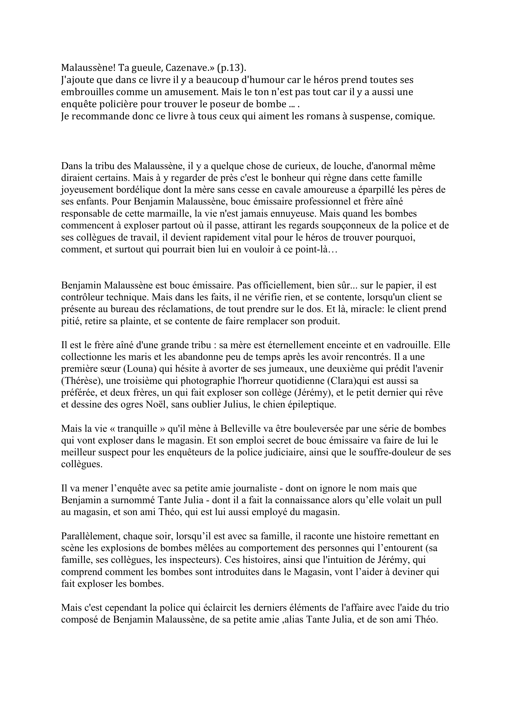 Prévisualisation du document Au bonheur des ogres de Pennac Daniel (fiche et compte rendu de lecture)