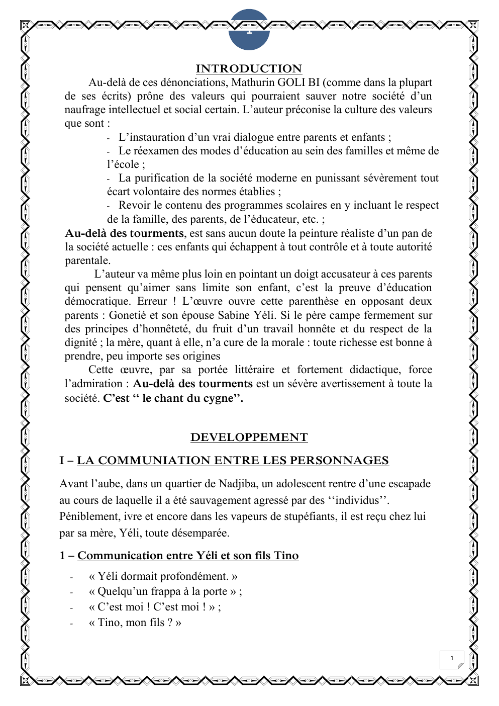 Prévisualisation du document Au delà des tourments de marthurin goli bi. Communication père enfant