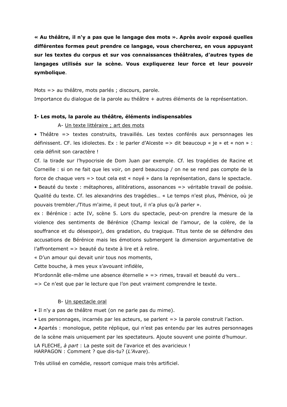 Prévisualisation du document « Au théâtre, il n'y a pas que le langage des mots ». Après avoir exposé quelles
différentes formes peut...