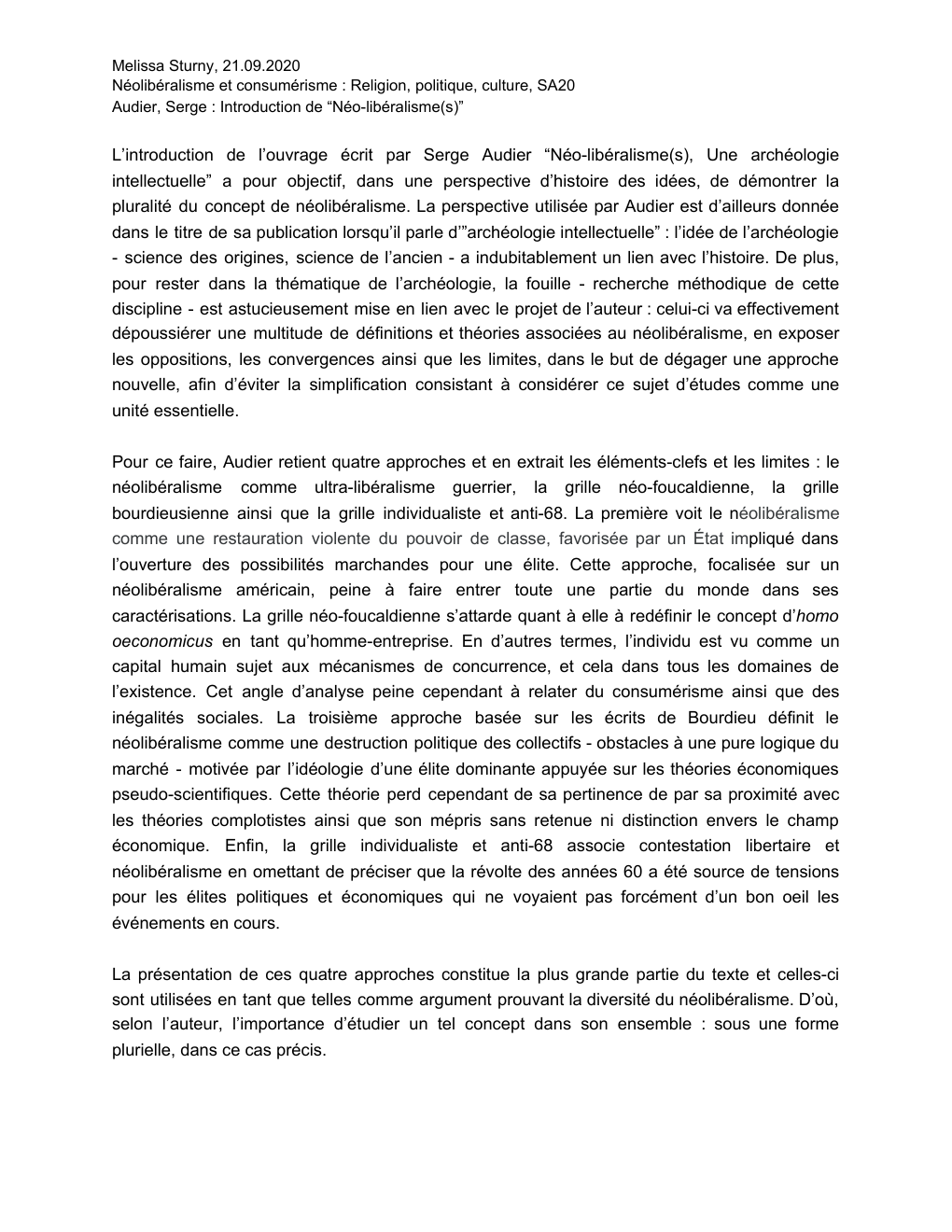 Prévisualisation du document Audier, Serge. "Néo-libéralisme(s)", introduction. Fiche de lecture