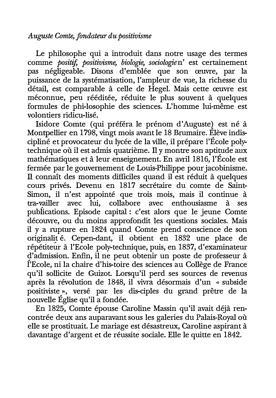 Prévisualisation du document Auguste Comte, fondateur du positivisme