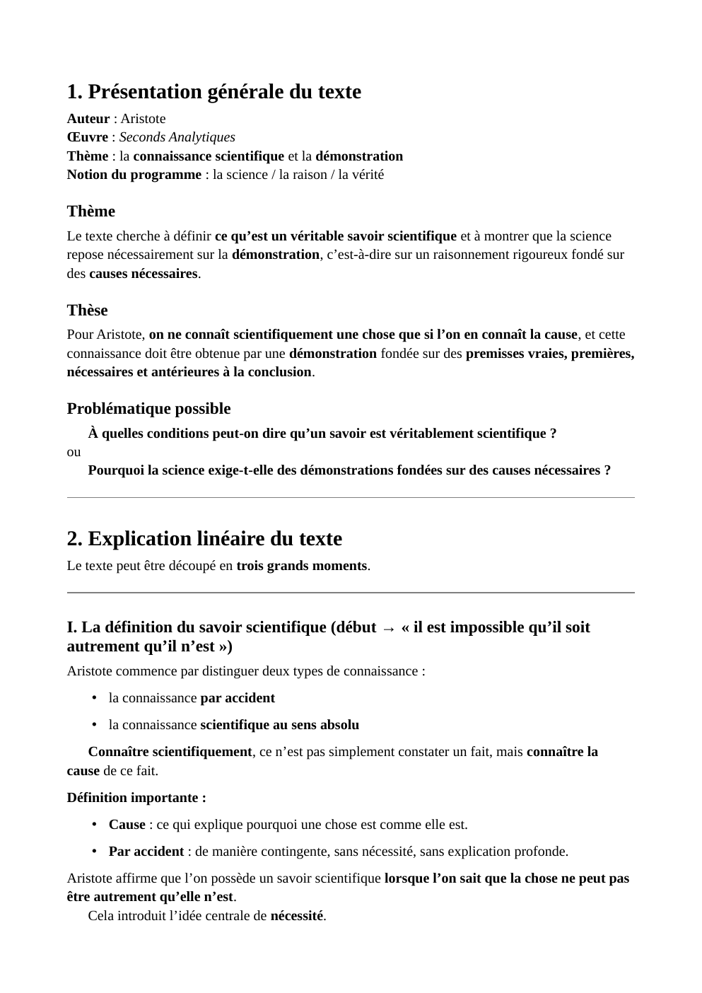 Prévisualisation du document Auteur : Aristote Œuvre : Seconds Analytiques