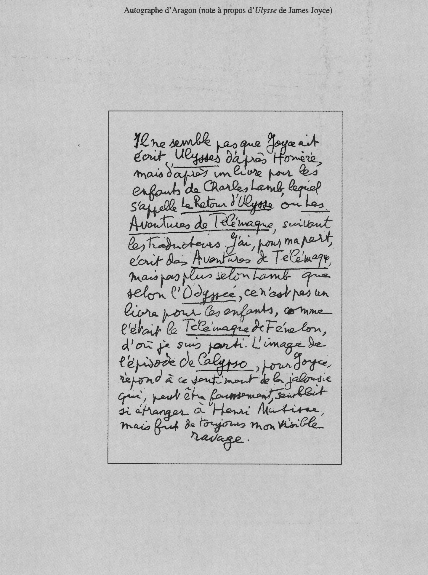 Prévisualisation du document Autographe d'Aragon (note à propos d'Ulysse de James Joyée)