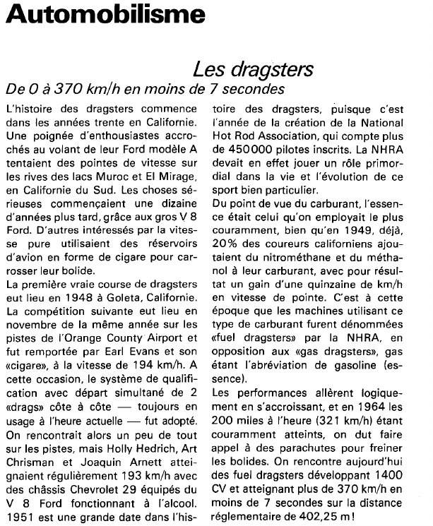 Prévisualisation du document Automobilisme:Les dragsters (sport).