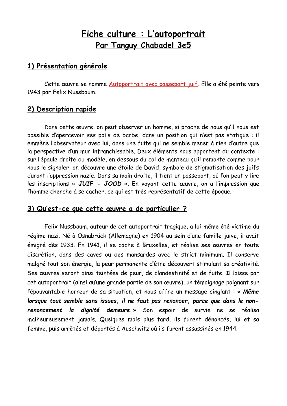 Prévisualisation du document Autoportrait au passeport juif