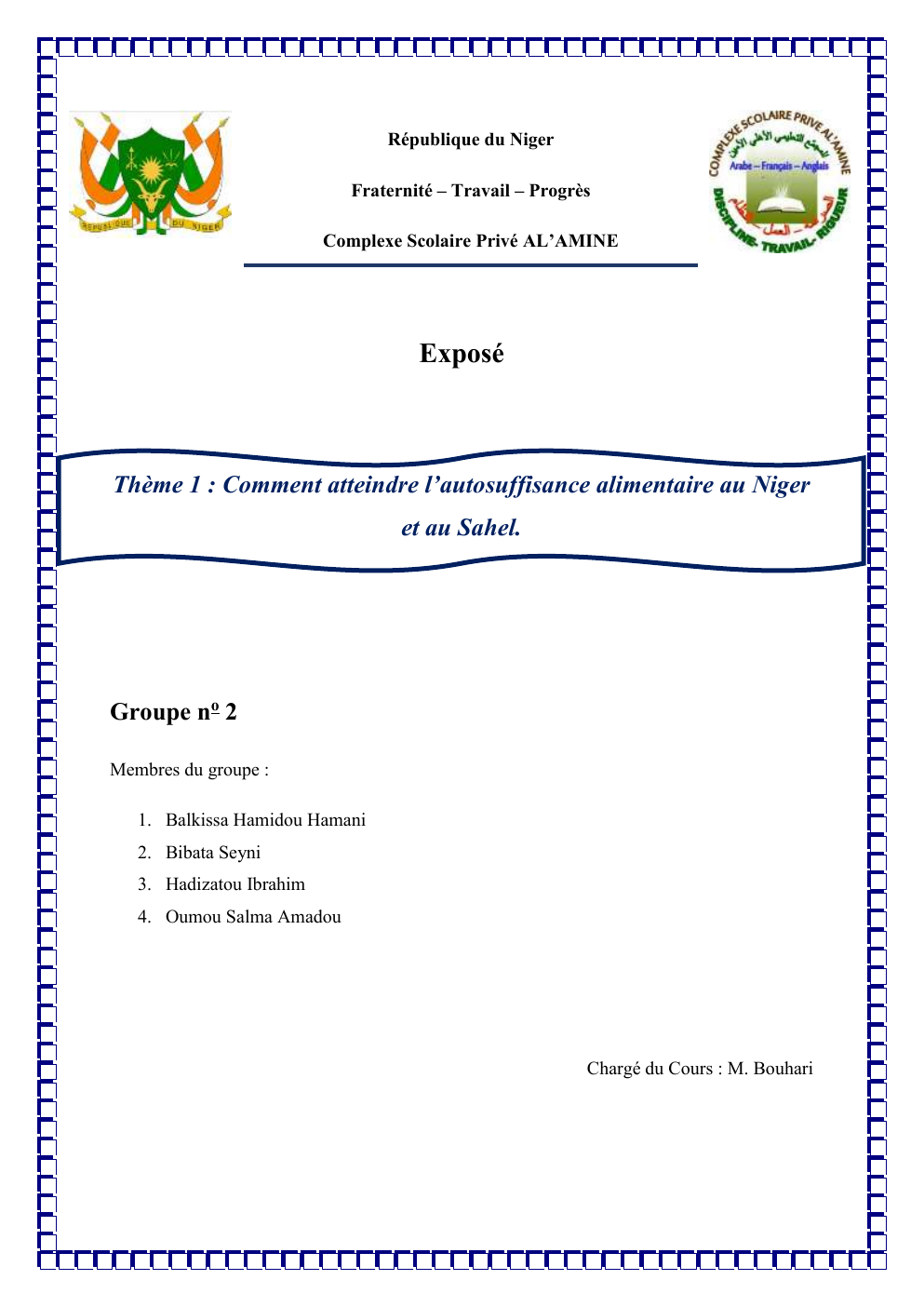 Prévisualisation du document Autosuffisance Alimentaire: Thème 1 : Comment atteindre l’autosuffisance alimentaire au Niger et au Sahel.