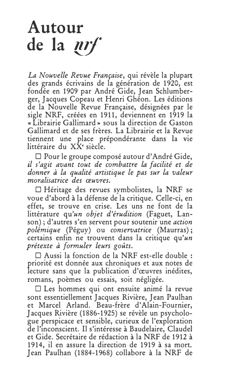 Prévisualisation du document Autour
de la !.!_T_f.
La Nouvelle Revue Française, qui révèle la plupart
des grands écrivains de la génération de 1920,...