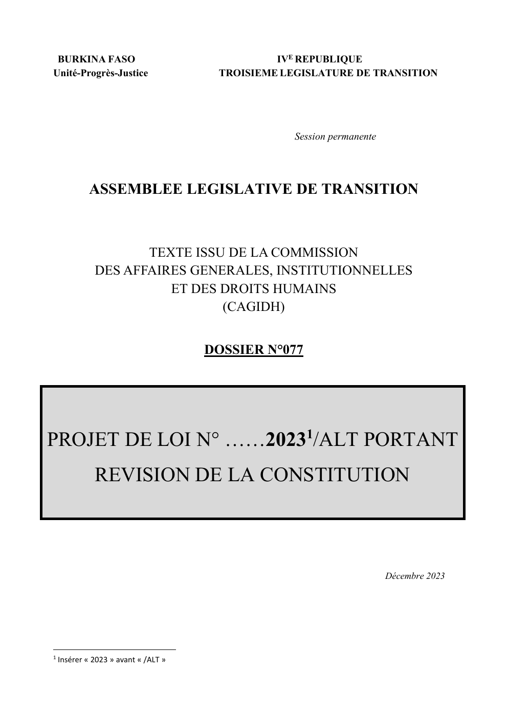 Prévisualisation du document Avant projet de loi portant révision de la Constitution