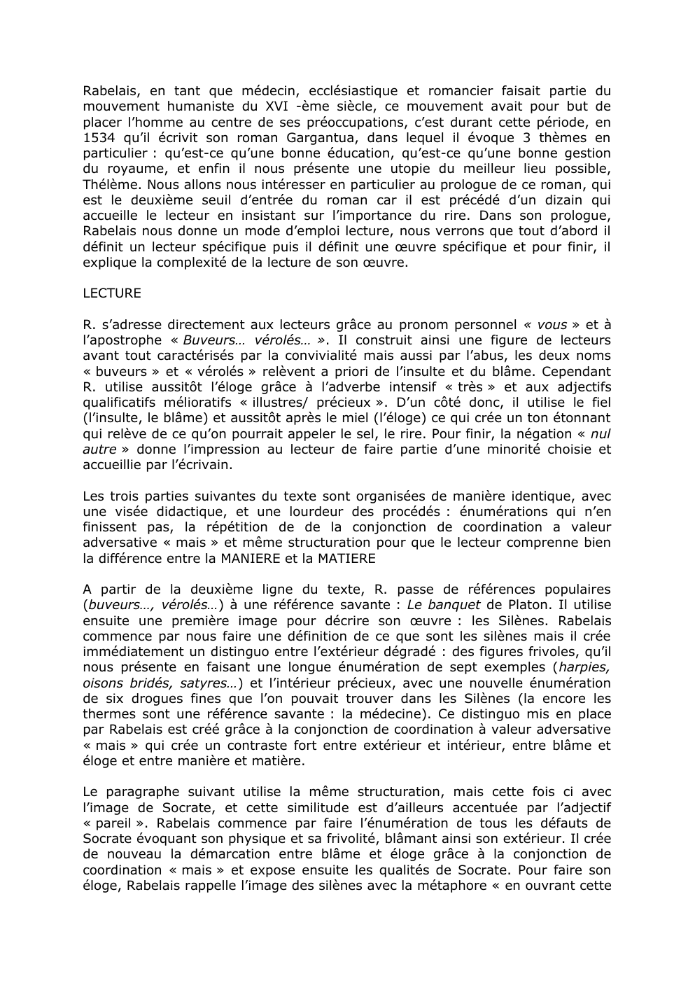 Prévisualisation du document AVANT PROPOS DE GARGANTUA - lecture linéaire bac français première