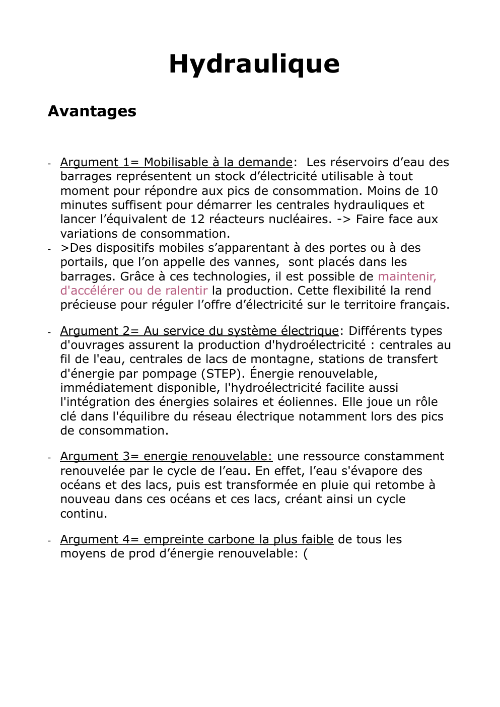 Prévisualisation du document Avantages et inconvenients de l'hydraulique