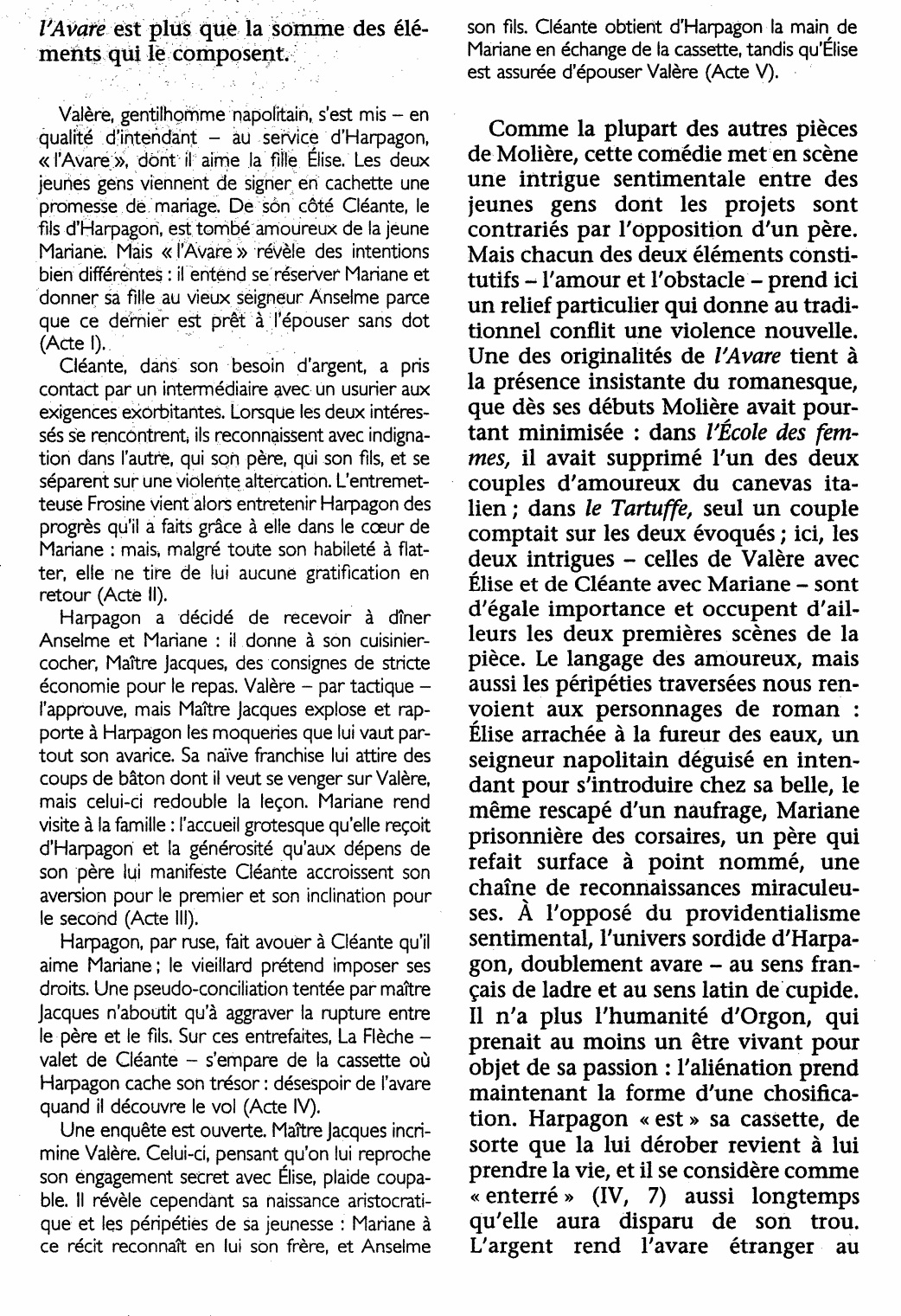 Prévisualisation du document Avare (L') de Molière (fiche de lecture)