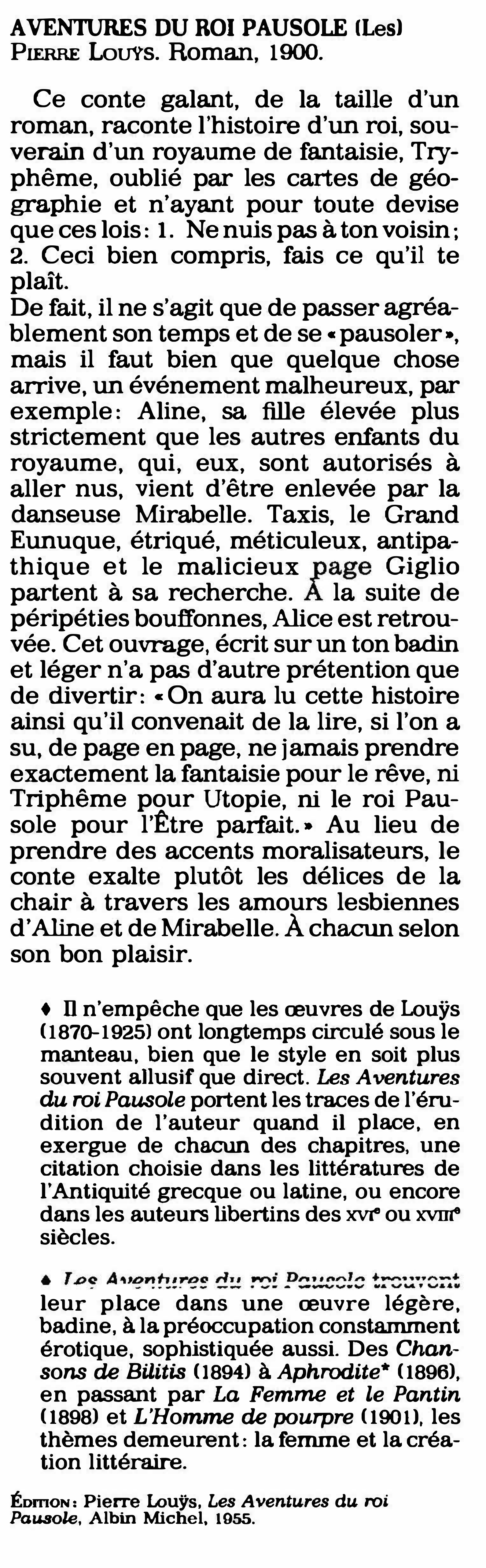 Prévisualisation du document AVENTURES DU ROI PAUSOLE    (Les). de Pierre Louys (résumé & analyse)