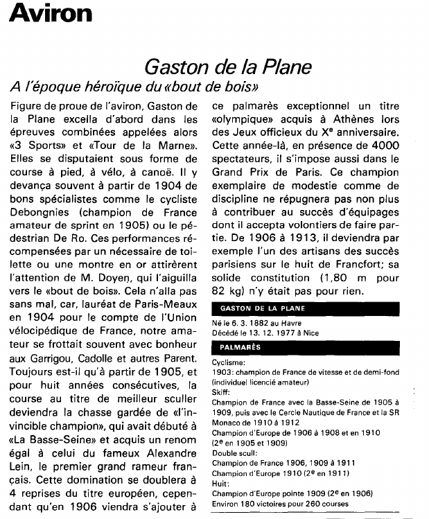 Prévisualisation du document Aviron:Gaston de la Plane (sport).