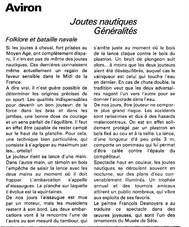 Prévisualisation du document Aviron:Joutes nautiques Généralités (sport).