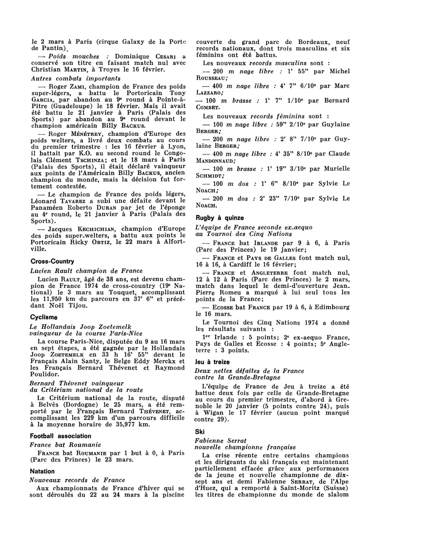 Prévisualisation du document Avril 1974: Sports et Loisirs