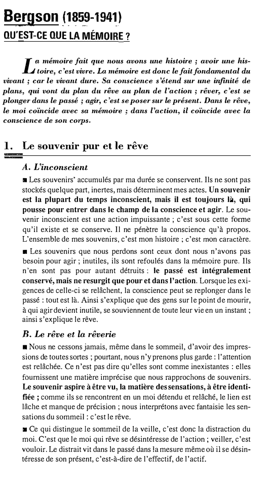 Prévisualisation du document B�_r:gson _(��5_!1-1941)
QU'EST-CE QUE LA MÉMOIRE?

L

a. mémoire fait que nous avons une histoire ; a.-voir une his­
toire,...